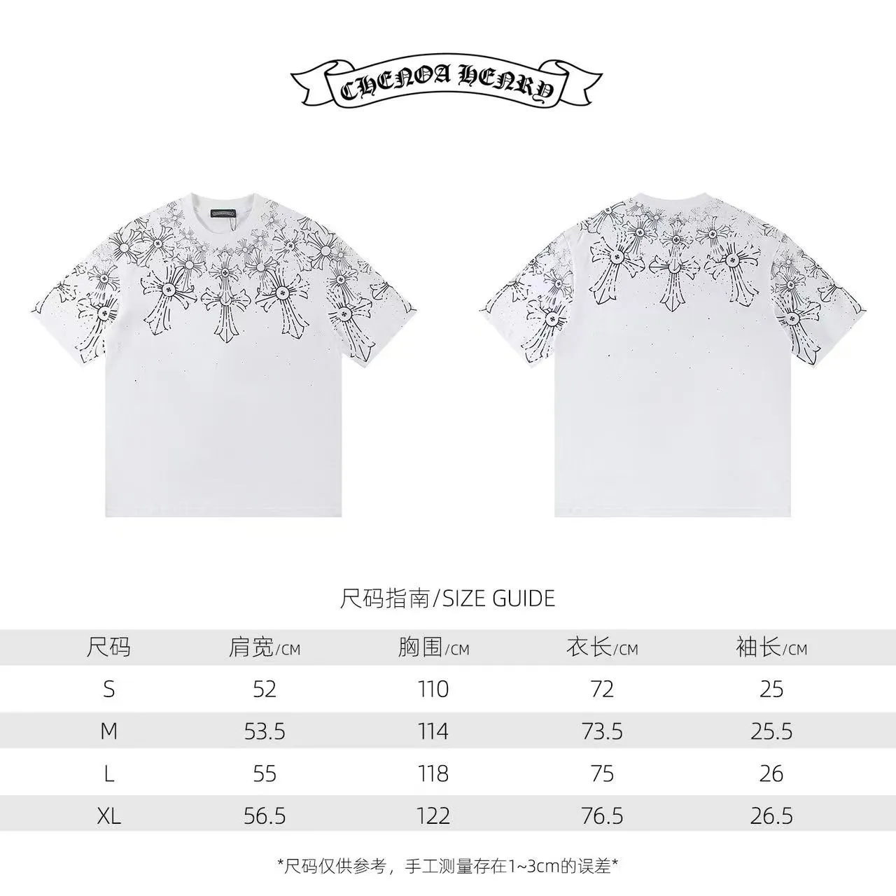 🅿️150 Style: 2025 new Croix Heart short-sleeved T-shirt Material: High version 300g double yarn combed cotton Size: S～XL Color: White Style number: Z026